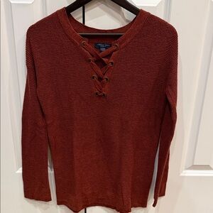 American Eagle Outfitters V-Neck Lace-Up Top - Rust